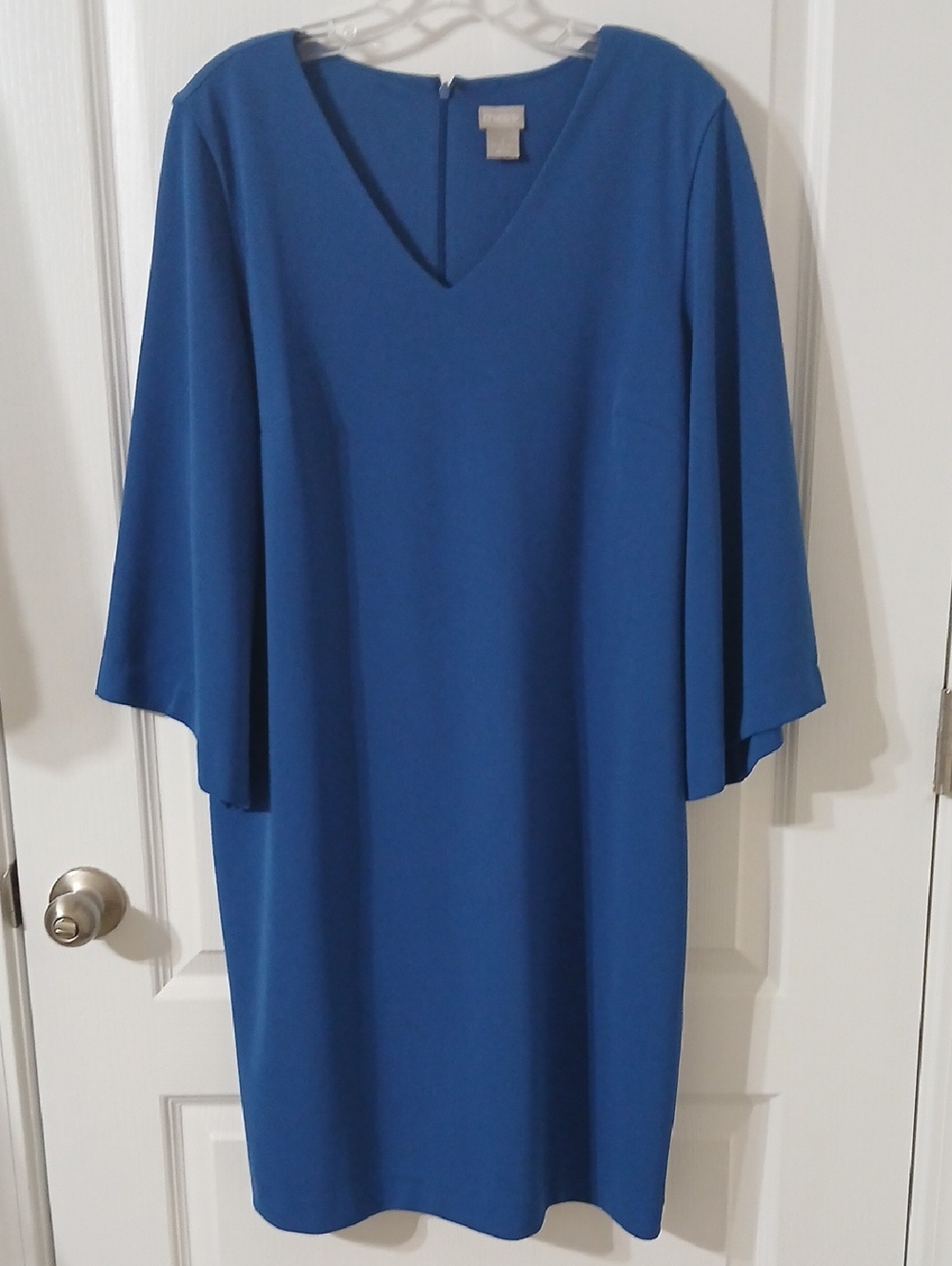 Chico's Royal Blue V-Neck 3/4 Length Sleeve Dress